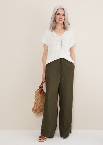 Phase Eight Lolita Drawstring Linen Trousers Khaki Australia | EU3578649